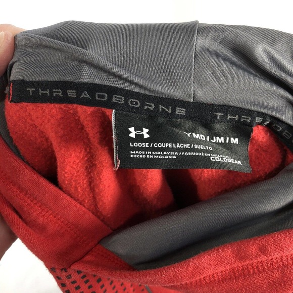 Under Armour Threadborne Hoodie Size Youth Medium Red Hooded Sweatshirt Pullover - Picture 9 of 11